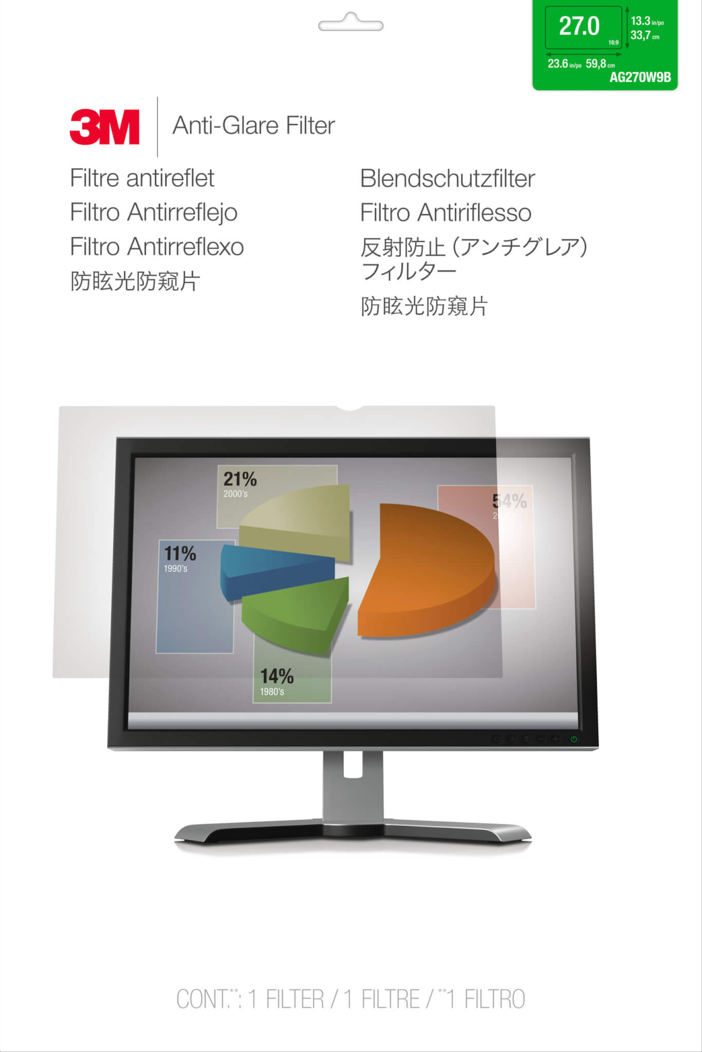 מגן נגד השתקפות למסך רחב 3M™ AG270W9B | Anti-Glare Filter for 27.0