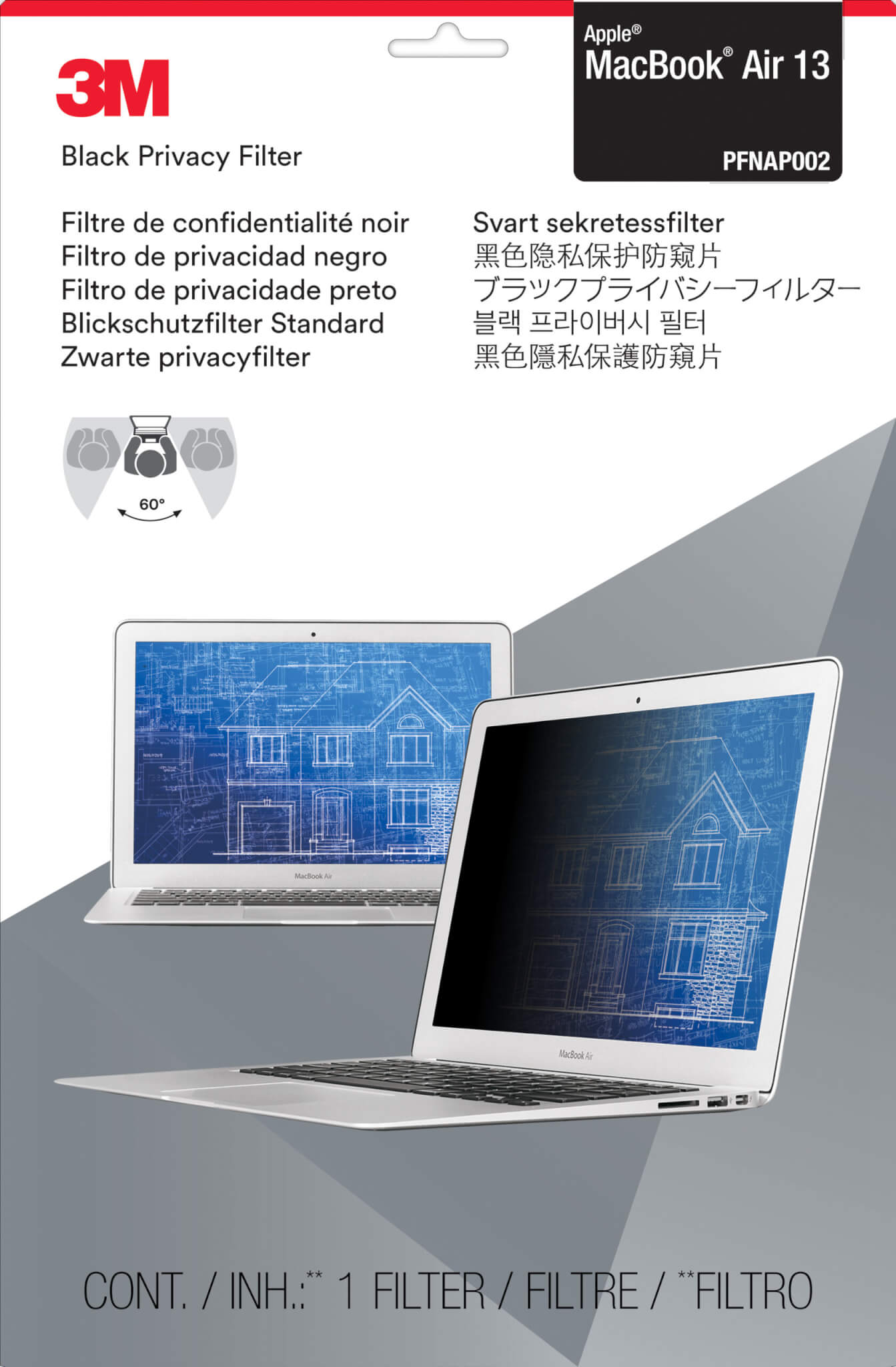 מגן פרטיות למקבוק אייר - 3M™ | 98044057010 | PFNAP002 | Privacy Filter for Apple® MacBook Air® 13