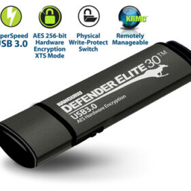 זיכרון נייד מוצפן (דיסק און קי) - Kanguru | KDFE30-16G | Defender Elite 30 | 16GB | USB 3.0 | AES 256-Bit Hardware Encryption