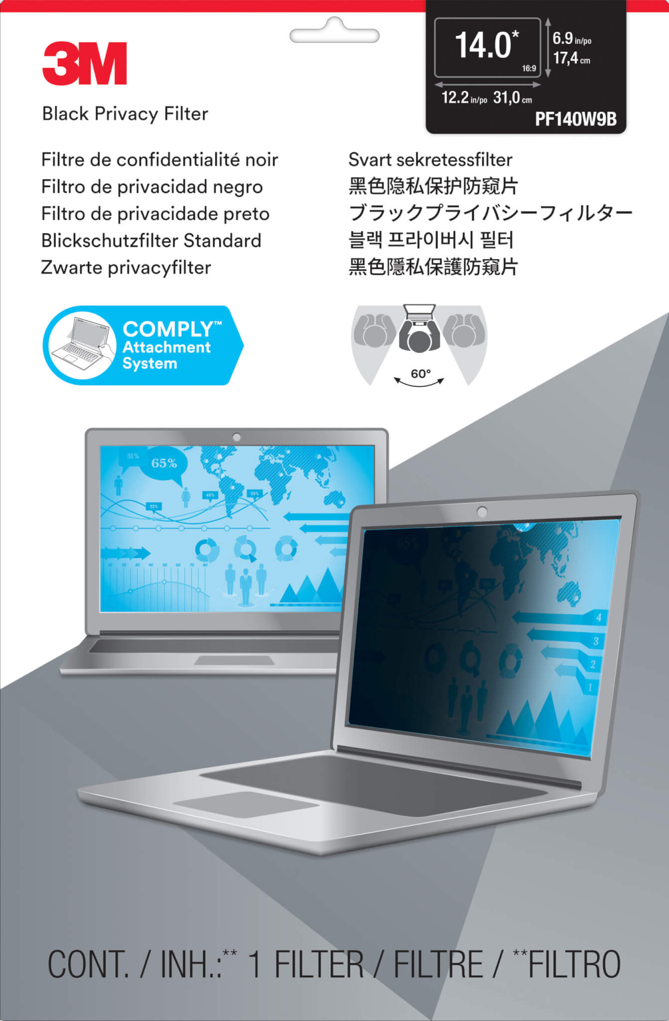 מגן פרטיות למחשב נייד 3M™ | PF140W9B | Privacy Filter for 14