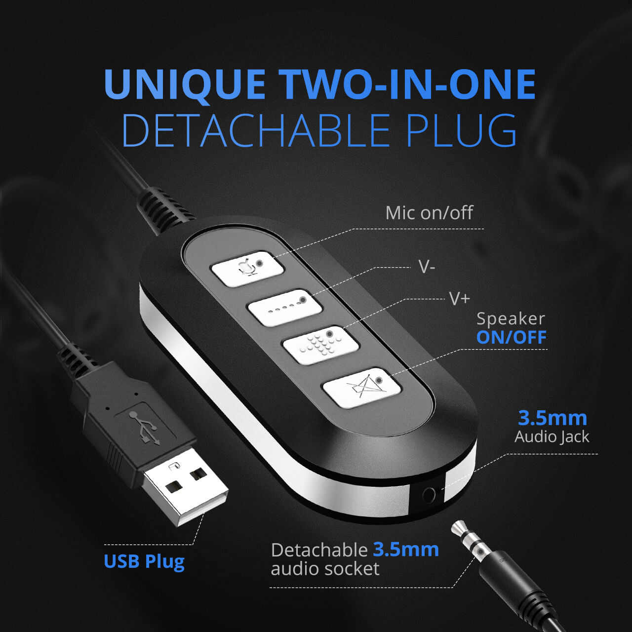 אוזניות + מיקרופון הכולל כפתור בית Mpow | MPPA071AB | M071 | USB Headset | PL