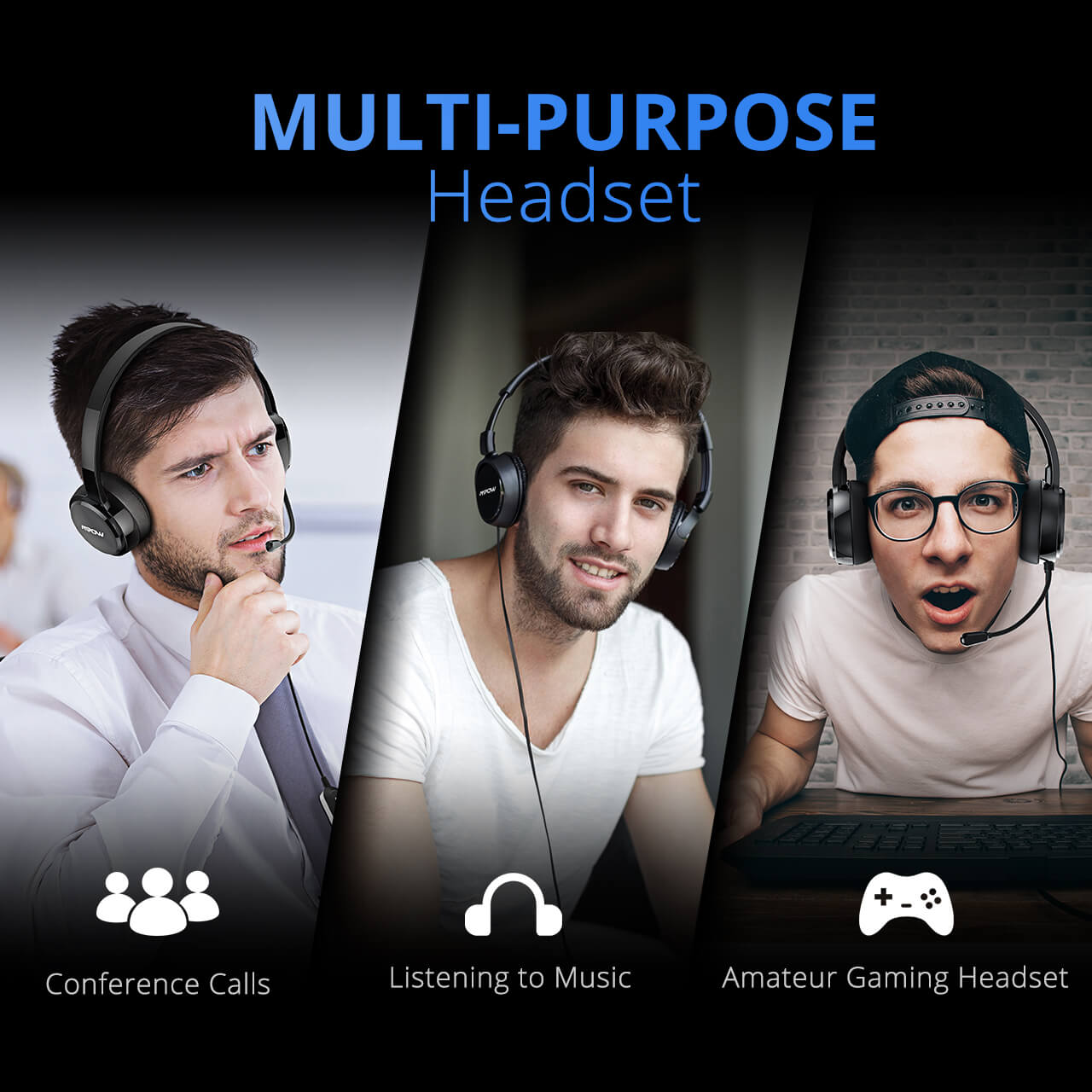 אוזניות + מיקרופון הכולל כפתור בית Mpow | MPPA071AB | M071 | USB Headset | PL