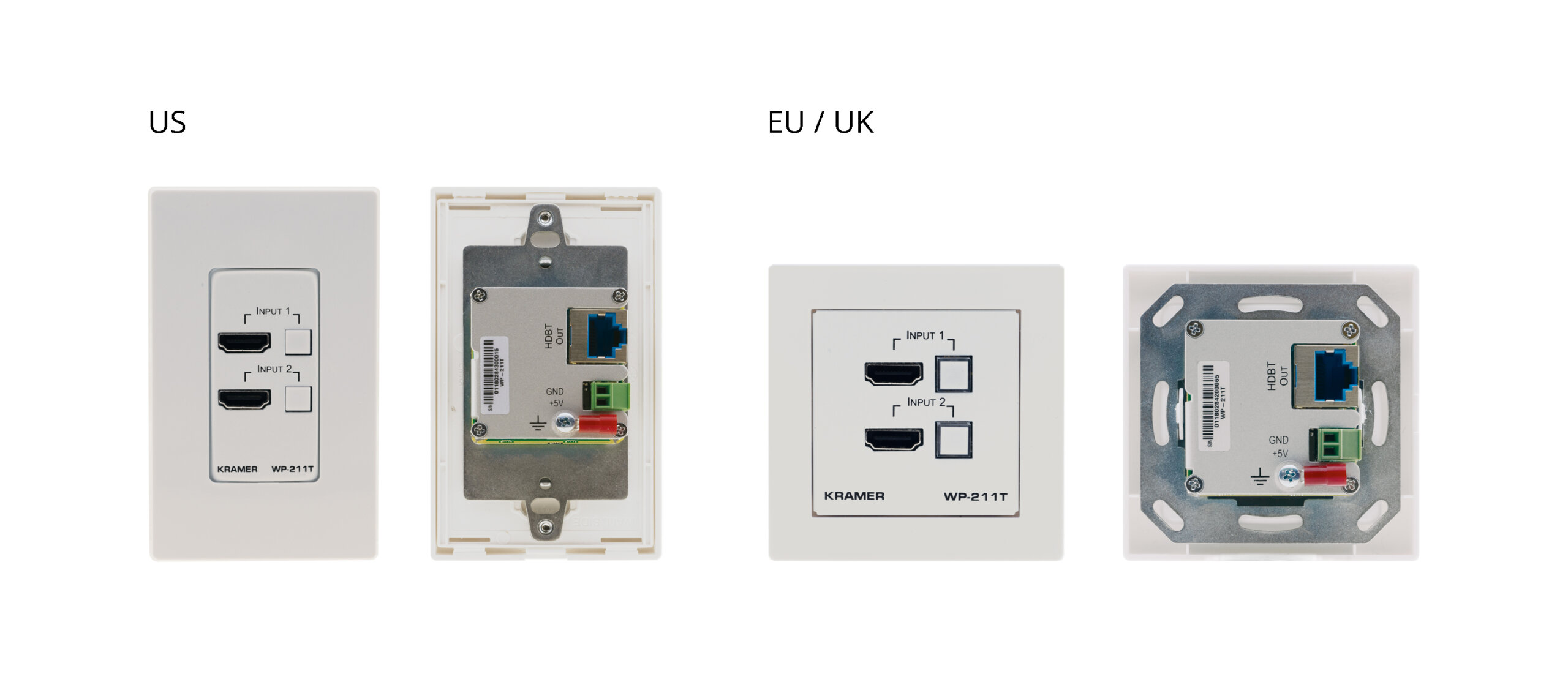 קיר לוח אוטומטי סוויץ' משדר טווח ארוך Kramer WP-211T 4K60 HDMI Wall–Plate Auto SwitcherTransmitter over Long Reach PoE HDBaseT (2)