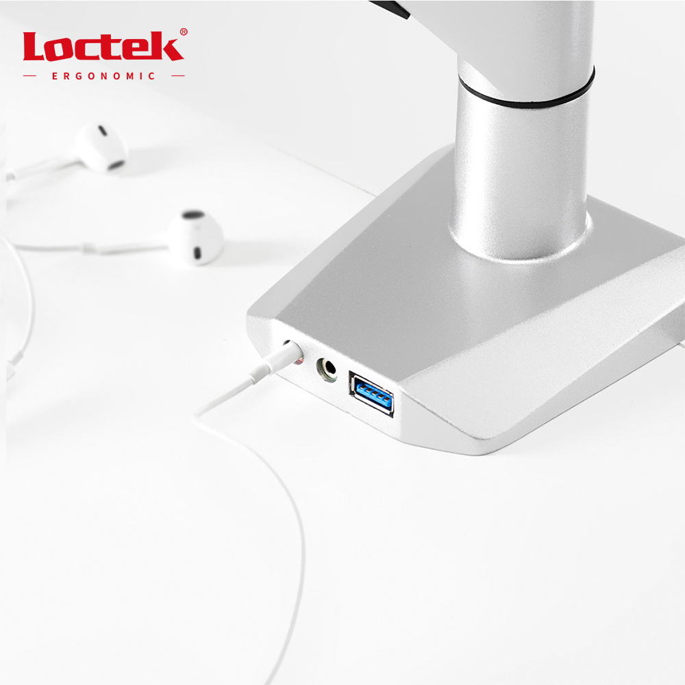 זרוע ארגונומית עם יציאות USB&AUX במעמד Loctek DLB511 Gas Spring Desktop 10- 30 One Monitor (2)