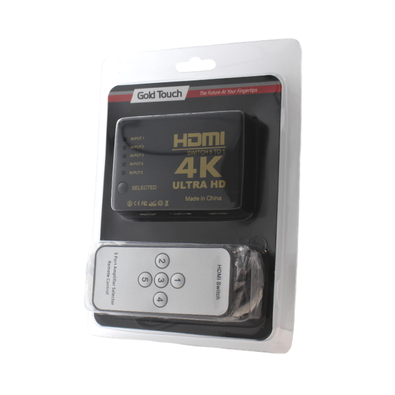 מפצל מסך חמישה מסכים HDMI גולד-טאץ' Gold Touch E-HDMI-SW-4K-5 Click to enlarge 4K HDMI Switch 1 To 5Port with IR Remote Control (2)