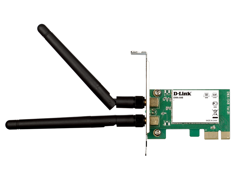 מתאם רשת אלחוטי די-לינק PCI express בתקן 802.11N עד 300Mbps שתי אנטנות D-Link | DWA-548