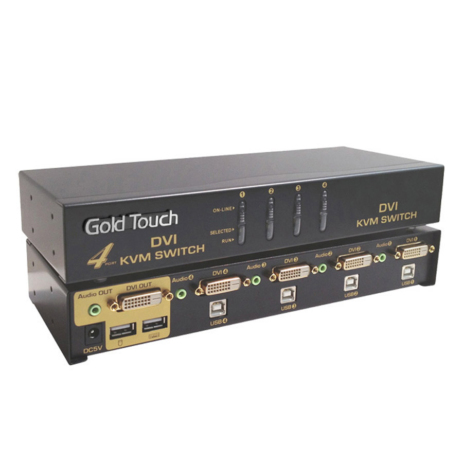קופסאות מיתוג 4 פורטים DVI גולד-טאץ' Gold Touch KVM-DVI-4 4 port DVI KVM Switch (1)