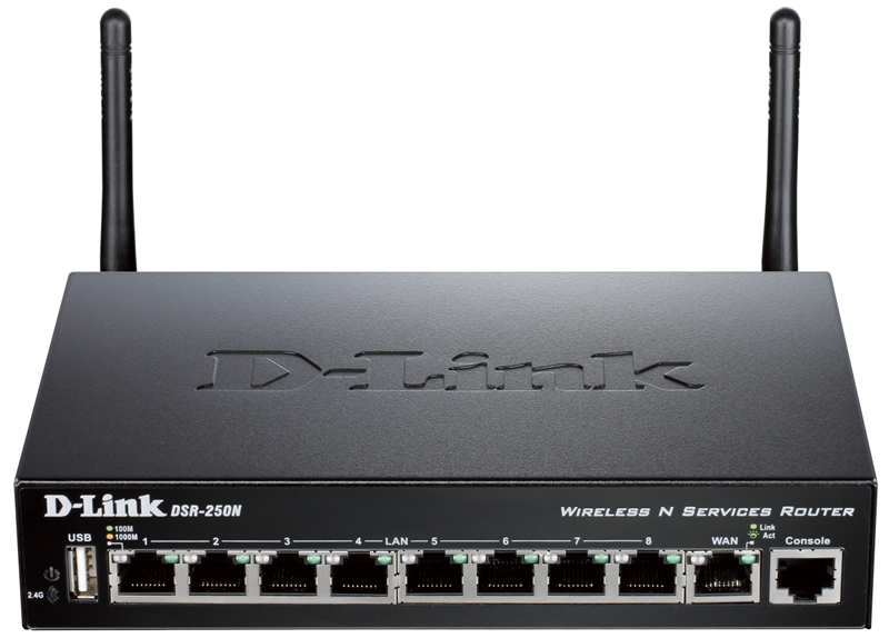 ראוטר נתב אלחוטי די-לינק DSR-250N בתקן 802.11N תומך VPN כניסת WAN 8 כניסות LAN עם USB פורט D-Link DSR-250N