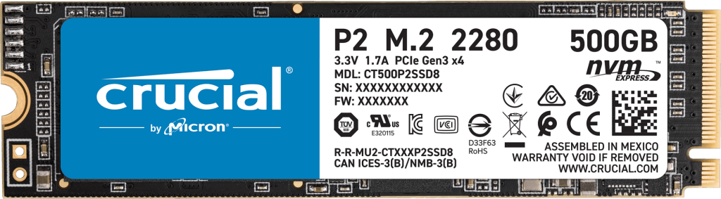 כונן מהיר Crucial | CT500P2SSD8 | SSD 500GB P2 M.2 3D NAND NVMe PCIe