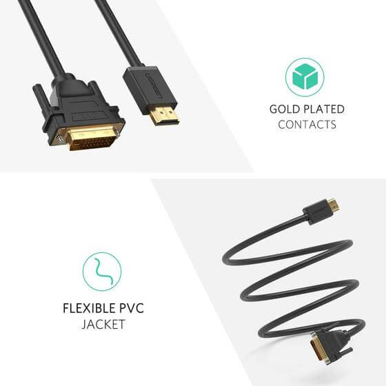 מתאם HDMI זכר ל DVI זכר אורך הכבל 2 מטר יוגרין UGREEN 10135 (2)