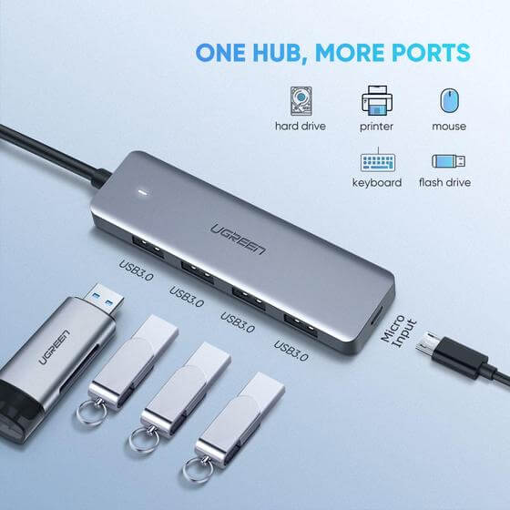 מתאם Type-C זכר ל USB נקבה 4 חיבורים יוגרין UGREEN 70336 4 Ports Type-C Hub (1)