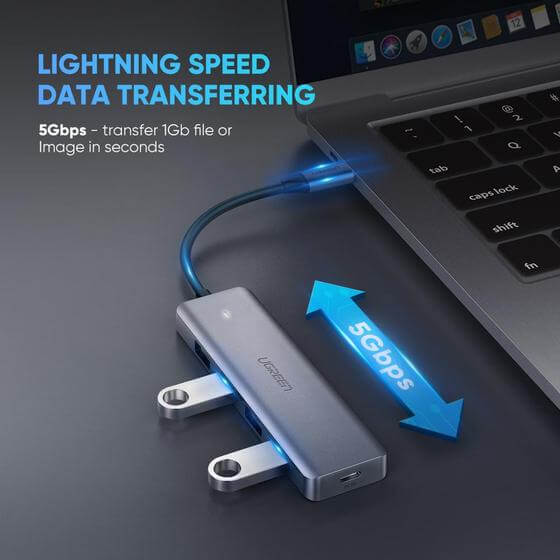 מתאם Type-C זכר ל USB נקבה 4 חיבורים יוגרין UGREEN 70336 4 Ports Type-C Hub (2)
