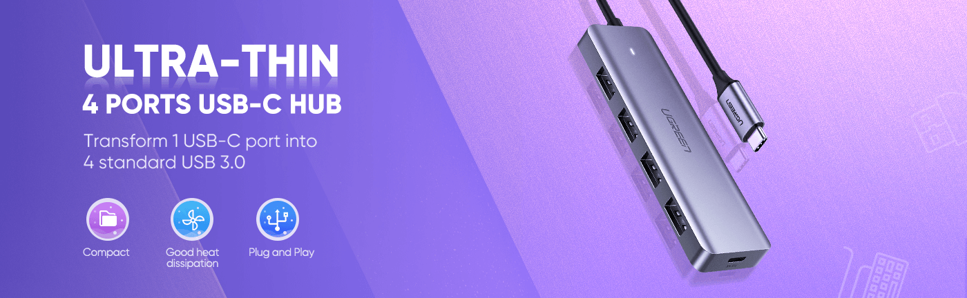 מפצל Type-C כוללת 4 חיבורים USB3.0 יוגרין UGREEN | 70336 | 4 Ports | USB3.0 Type-C Hub