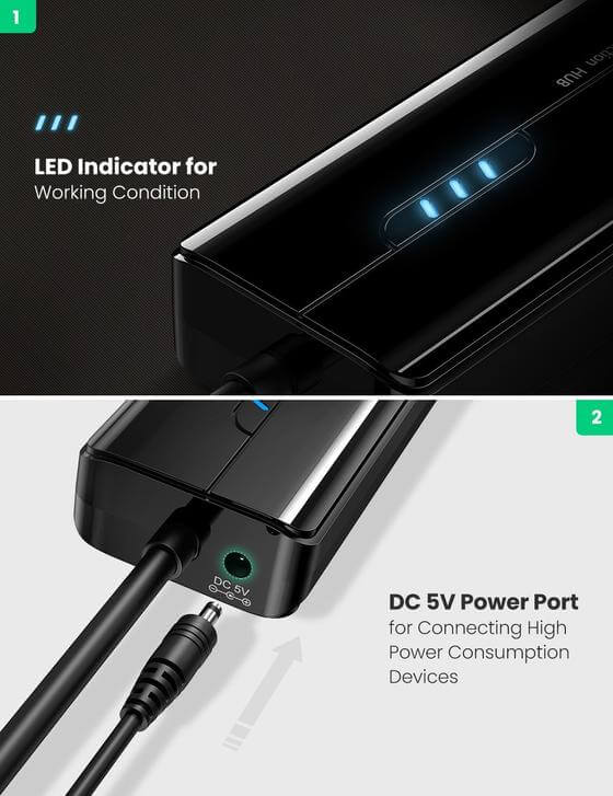 מתאם USB3.0 זכר ל 4 חיבורים יוגרין UGREEN 20265 USB3.0 Hub with Gigabit Ethernet (4)