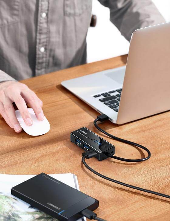 מתאם USB3.0 זכר ל 4 חיבורים יוגרין UGREEN 20265 USB3.0 Hub with Gigabit Ethernet (5)