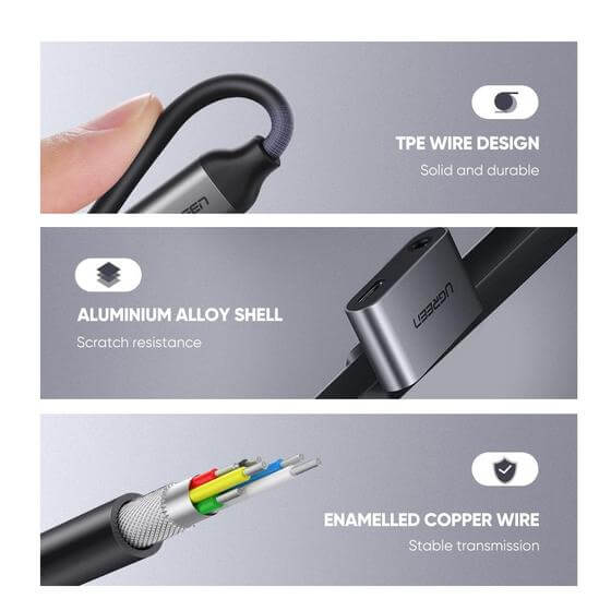 מתאם אוזניות Type-C זכר ל AUX3.5 נקבה יוגרין UGREEN 50596 Type-C to 3.5mm Jack Headphone Adapter (5)