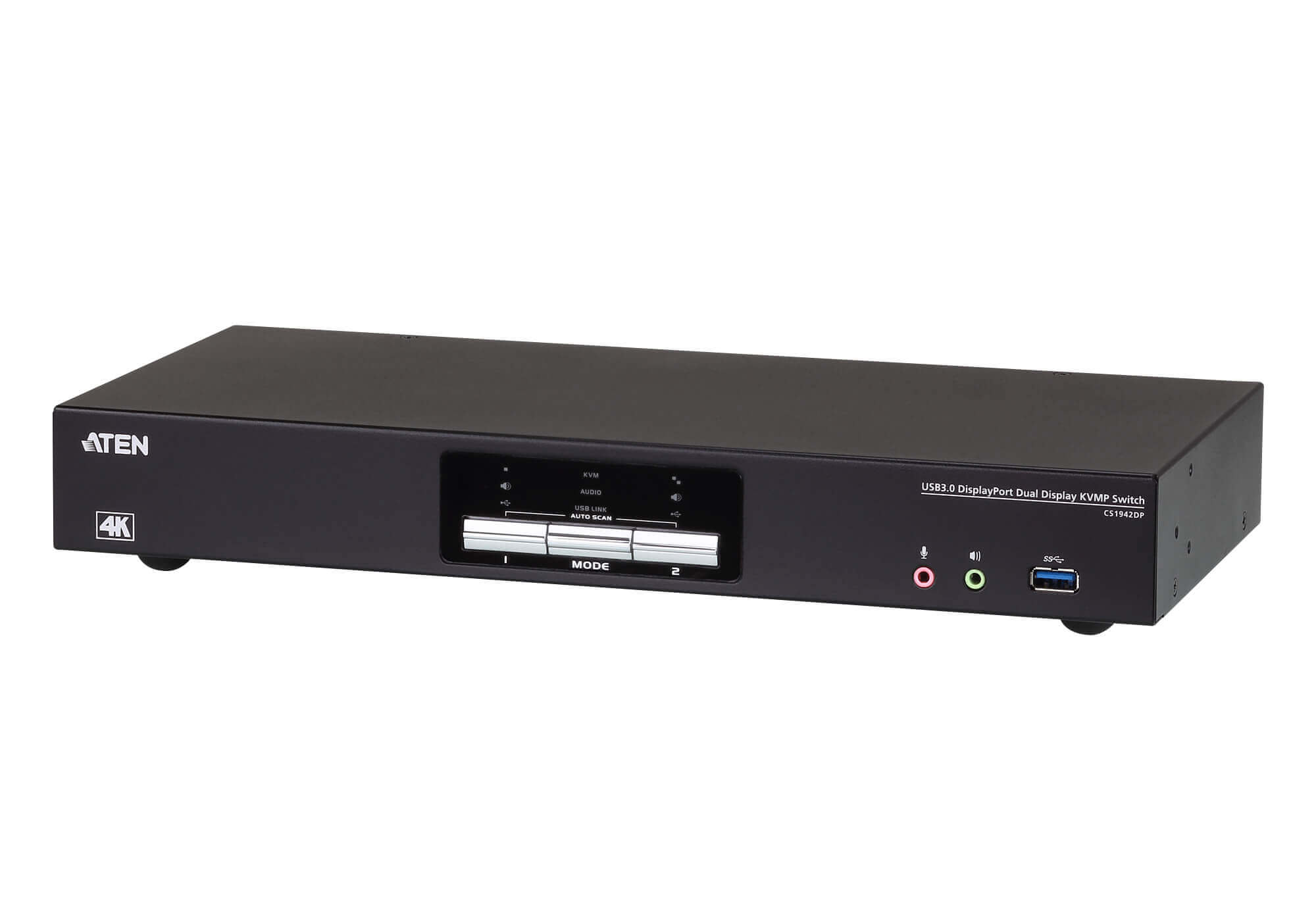 מתג כפול תצוגה 2 יציאות חיבור USB 3.0 איכות 4K קצב העברת נתונים גבוה Aten | CS1942DP | DisplayPort | USB3.0 | 4k