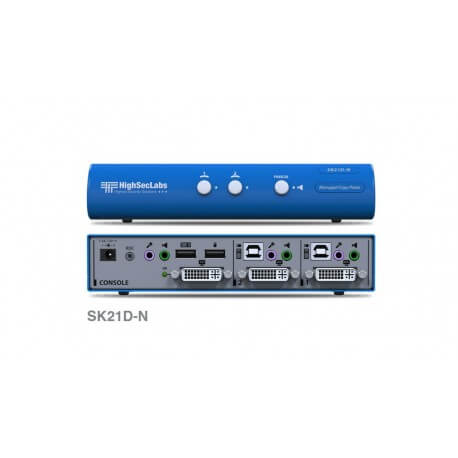 קופסת מיתוג 2 חיבורים עם חיבור מאובטח HighSecLabs CPN11178 SK21D-N 2-Port DVI-I Video KVM switch