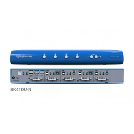 קופסת מיתוג 4 חיבורי DVI עם חיבור מאובטח HighSecLabs CPN11180 SK41DU-N 4-Port DVI-I Video KVM switch