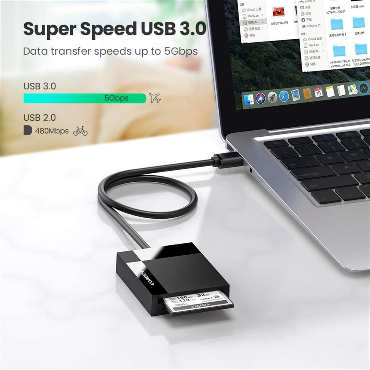 קורא כרטיסי SD בחיבור USB3.0 יוגרין קורא 4 כרטיסים בו זמנית UGREEN 40755 (3)