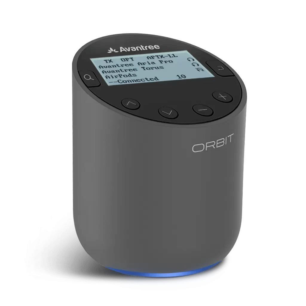 משדר אודיו Bluetooth 5.0 לטווח ארוך תצוגת LCD אנטנה כפולה נטפליקס aptX חיבור 2 אוזניות Avantree | AV-BTTC-580-TTN | Orbit | TC500P