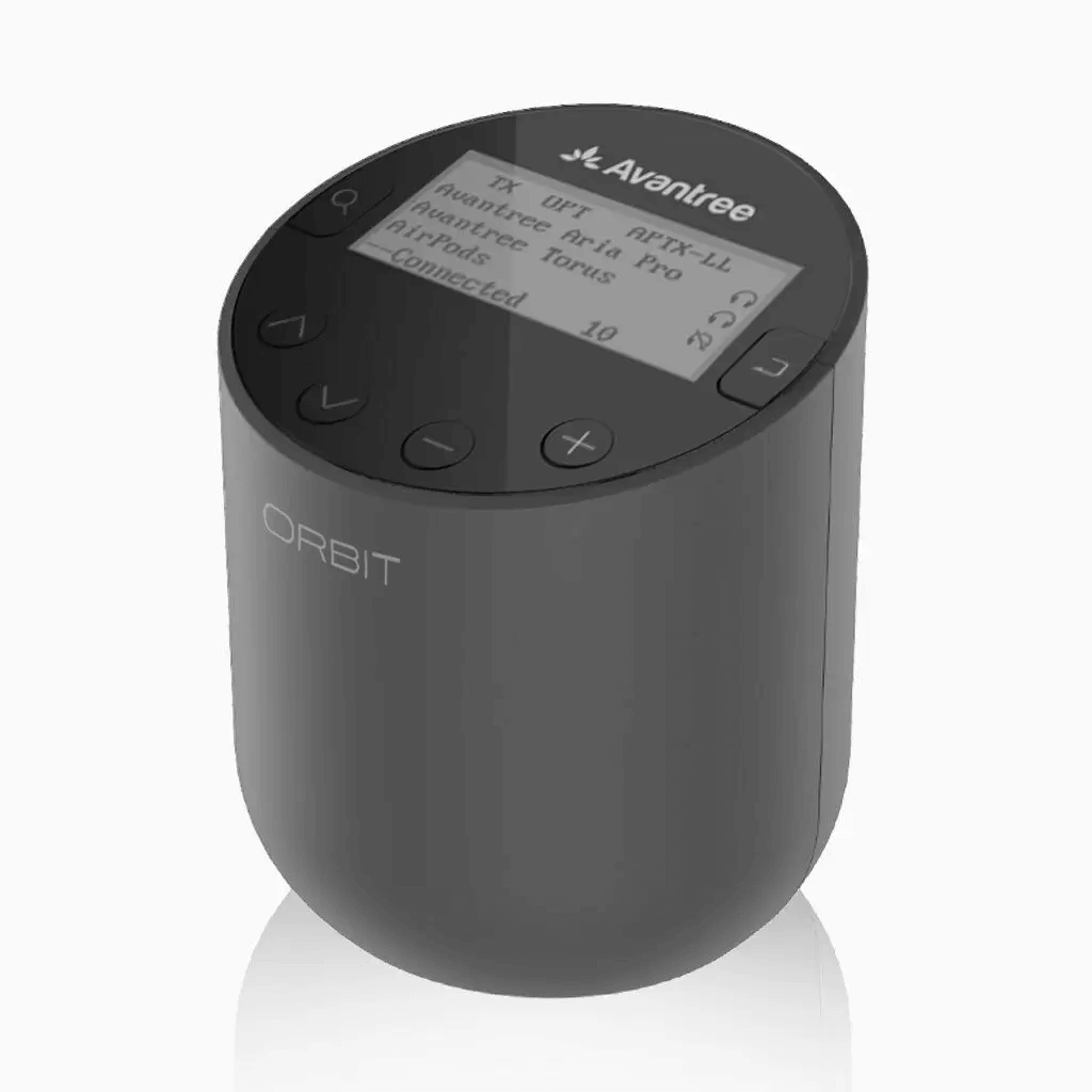 משדר אודיו Bluetooth 5.0 לטווח ארוך תצוגת LCD אנטנה כפולה נטפליקס aptX חיבור 2 אוזניות Avantree | AV-BTTC-580-TTN | Orbit | TC500P