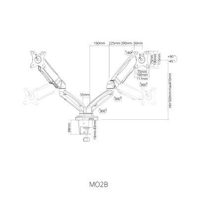 זרוע שולחנית לשני מוניטורים עד 27 אינץ' SIH MO2B (2)