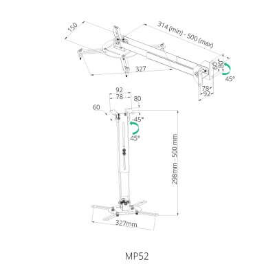 זרוע תקרה + קיר למקרן צבע שחור SIH PM52-B (4)