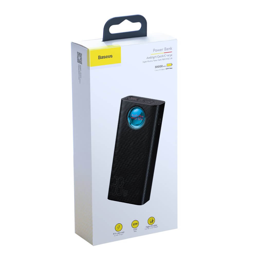 מטען נייד אלחוטי תצוגה דיגיטלית בצבע שחור Baseus PPLG-01 Amblight 30000MAH PD3.0 QC3.0 USB Type-C 33W (1)