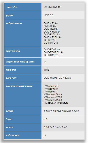 צורב DVDRW נייד חיבור USB3.0 מהיר Kanguru U3-DVDRW-SL QS Slim
