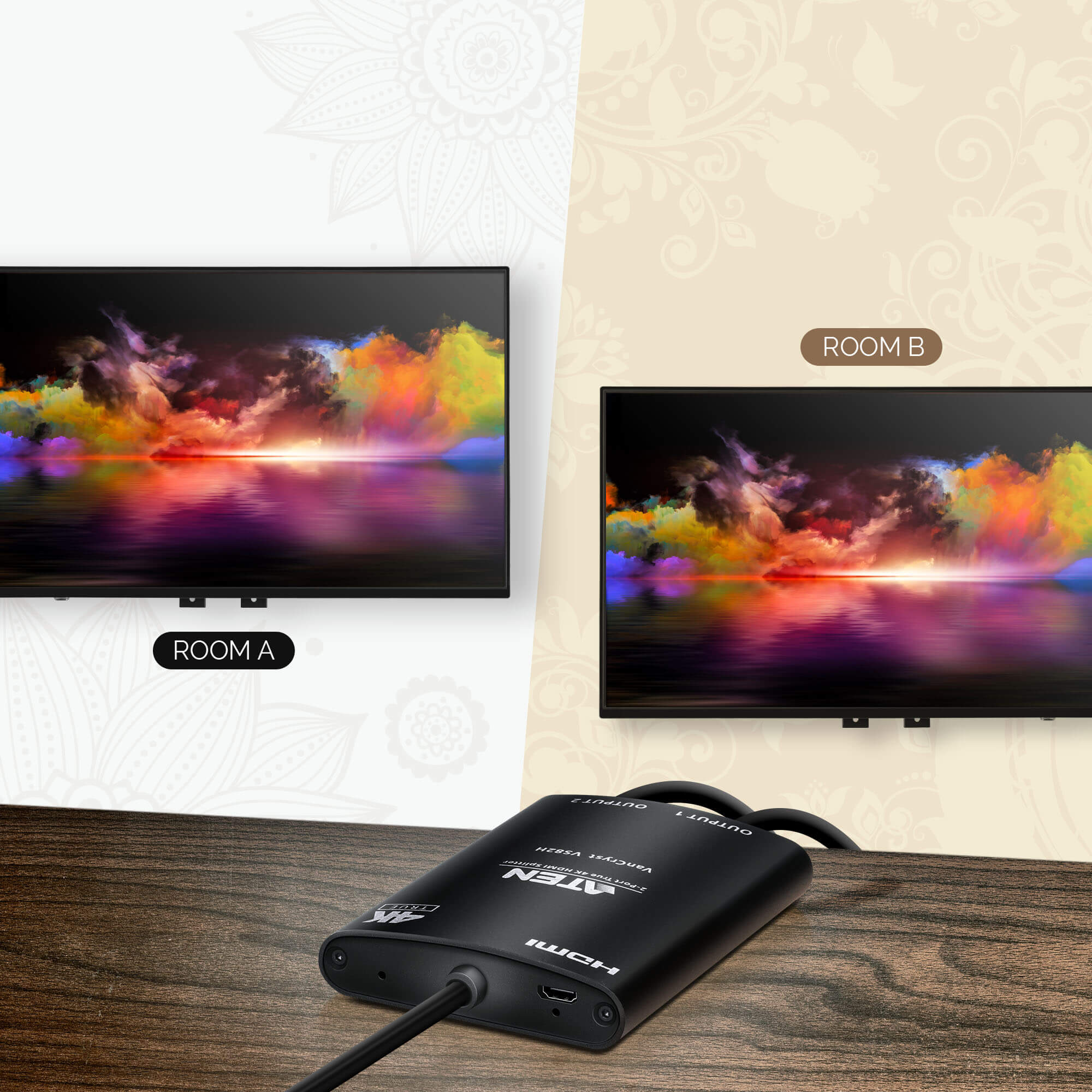 מתאם 2 חיבורי HDMI נקבה ל HDMI זכר בצבע שחור ATEN VS82H 4K (3)
