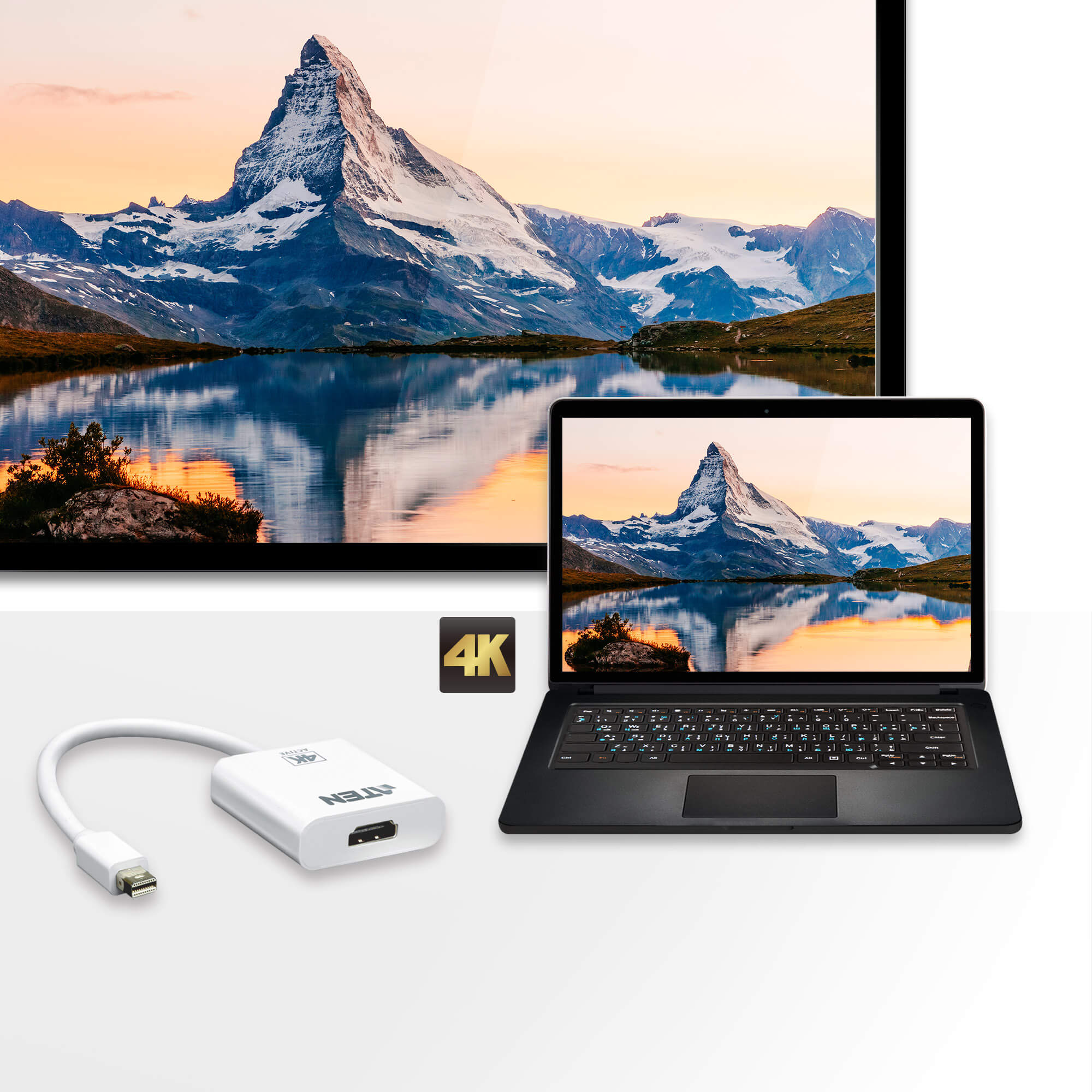 מתאם אקטיבי מיני DisplayPort ל HDMI בצבע לבן ATEN VC981 (2)