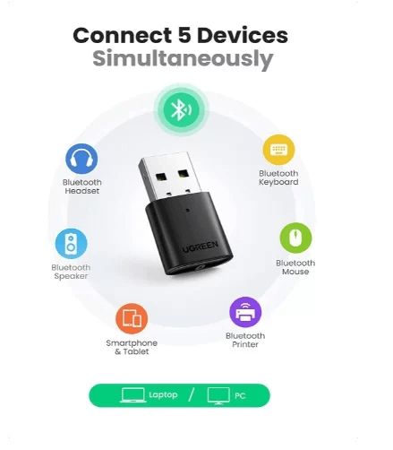 מתאם בלוטות יוגרין עד 5 מכשירים UGREEN 80889 Bluetooth 5.0 Adapter