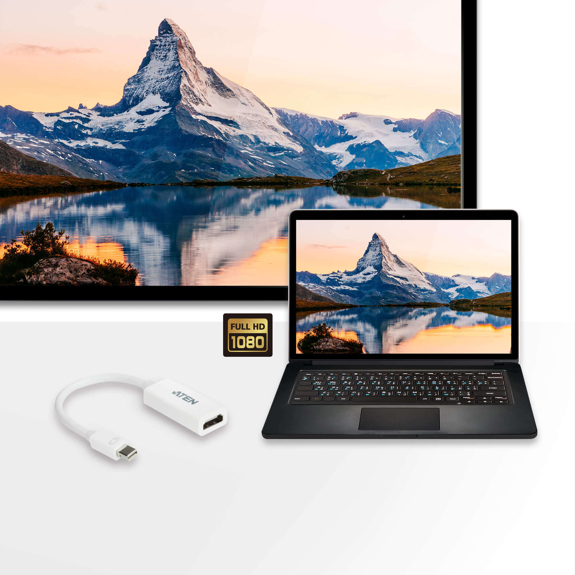 מתאם מיני DisplayPort ל HDMI בצבע לבן ATEN VC980 (1)