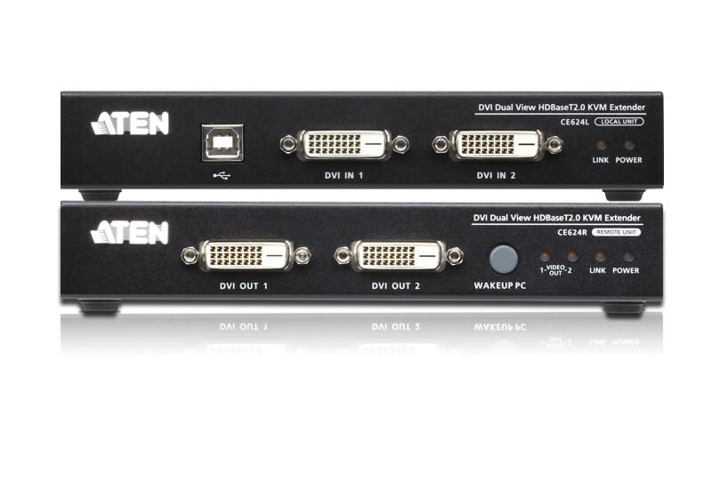 מאריך USB DVI Dual View HDBaseT 2.0 KVM אורך 100 מטר בצבע שחור ATEN CE624 (1)