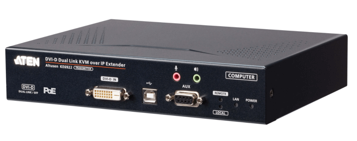 מתג 2 DVI-D Dual-Link KVM מעל IP עם SFP כפול ו- PoE ברזלוציה 2K חיבור אוטומטית למשדר ATEN KE6922T (1)