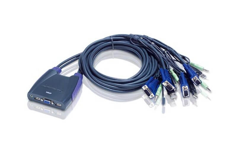 מתג KVM מסוג USB VGAאודיו 4 יציאות 0.9 מטר, 1.2 מטר ATEN CS64US