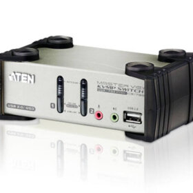 מתג בעל 2 יציאות PS2-USB VGAאודיו KVMP עם OSD בצבע אפור ATEN CS1732B (2)