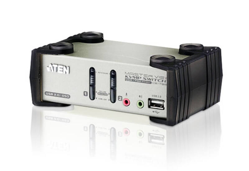 מתג בעל 2 יציאות PS2-USB VGAאודיו KVMP עם OSD בצבע אפור ATEN CS1732B (2)