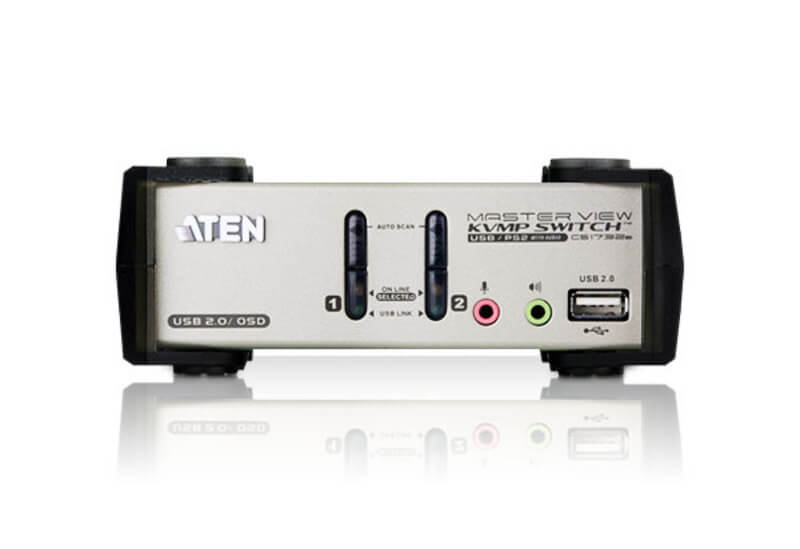 מתג בעל 2 יציאות PS2-USB VGAאודיו KVMP עם OSD בצבע אפור ATEN CS1732B (3)