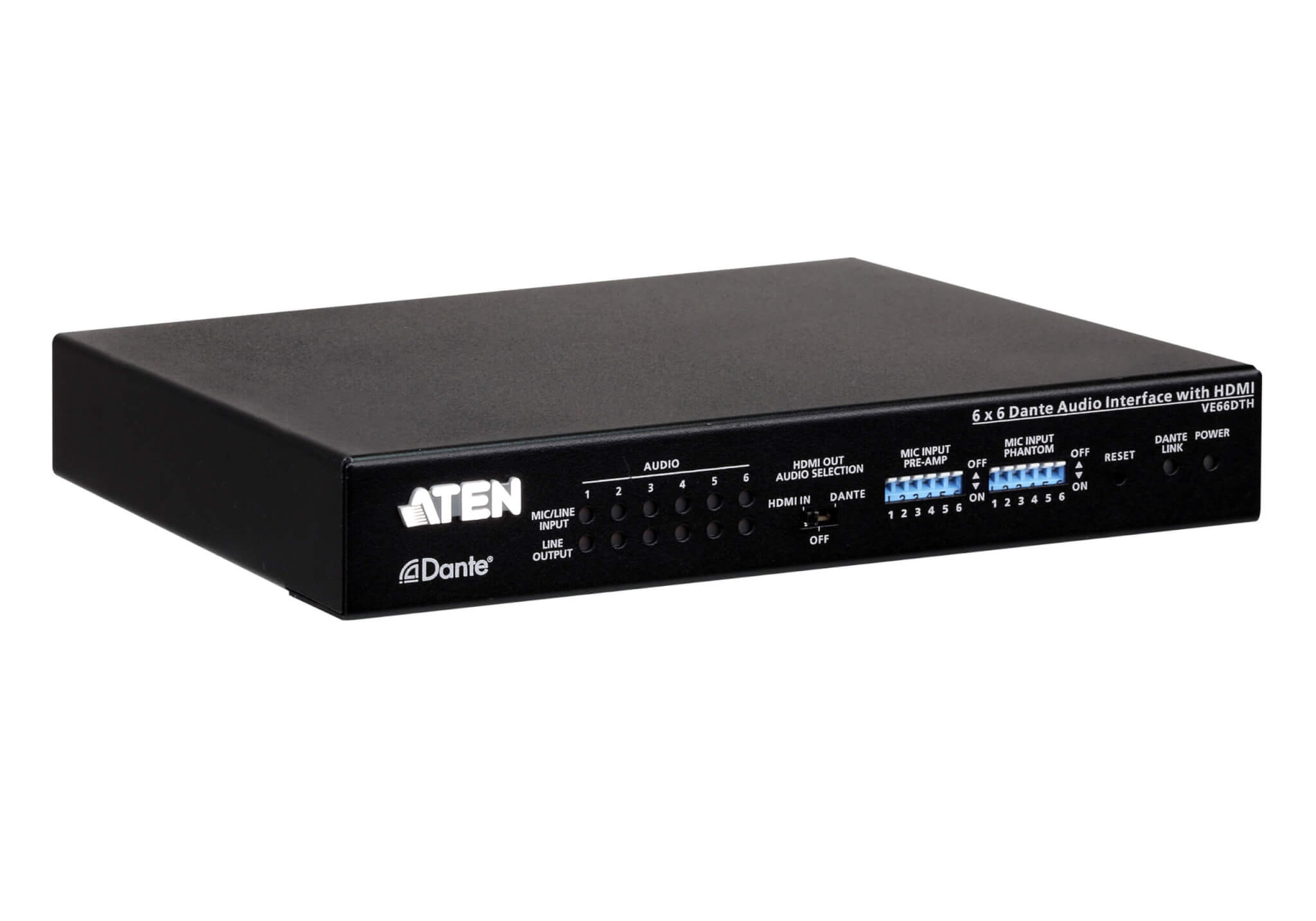 מתג ממשק שמע 6X6 Dante עם HDMI עד 6 ערוצים מרשת ATEN VE66DTH (1)