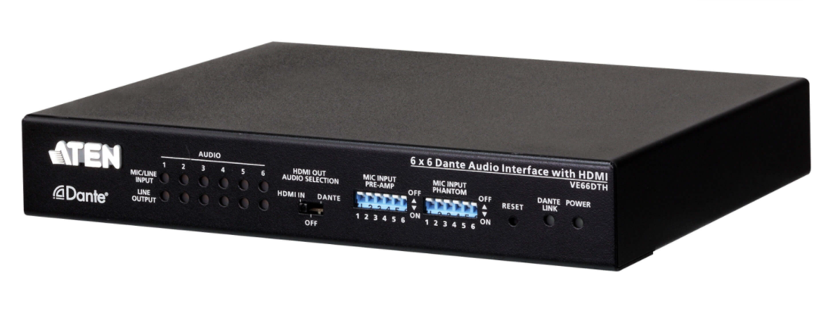 מתג ממשק שמע 6X6 Dante עם HDMI עד 6 ערוצים מרשת ATEN VE66DTH (1)