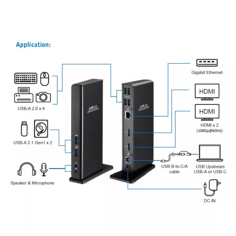 תחנת עגינה לתצוגה כפולה חיבור USB3.0 מסוג AC בצבע שחור Gold Touch UDS-2H (2)