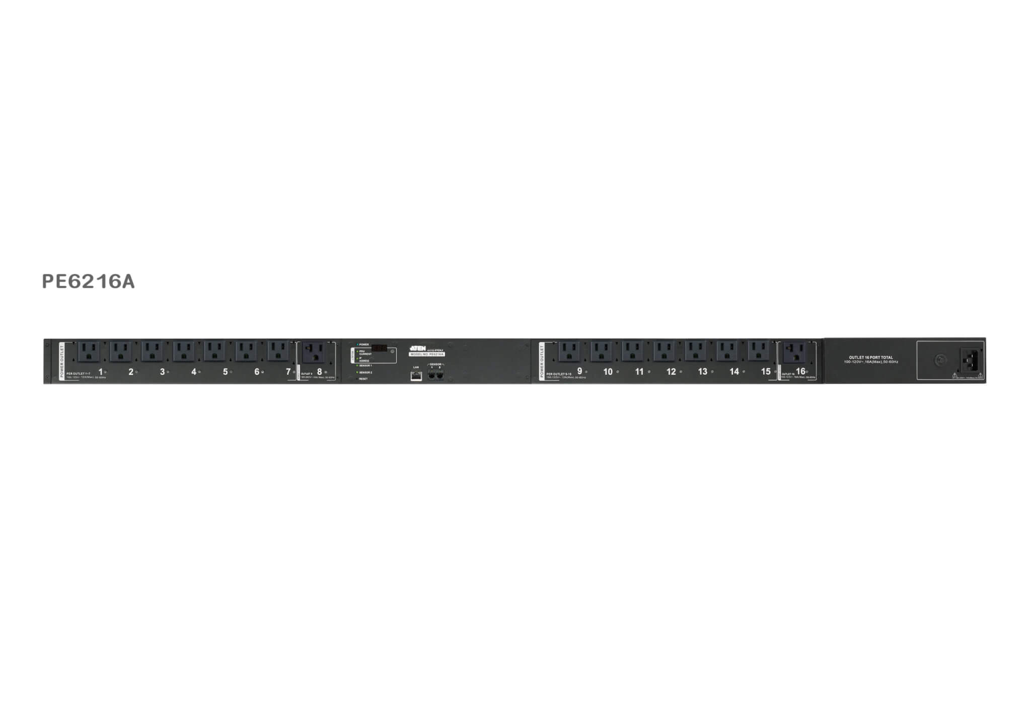 פס שקעים מקצועי PDU אקולוגי עם שליטה מרחוק בשקע 20A/16A 16-Outlet ATEN | PE6216