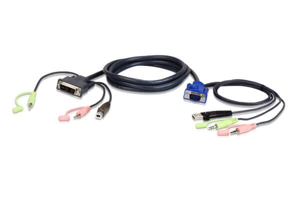 כבל USB VGA ל- DVI-A KVM עם אודיו באורך 1.8 מטר ATEN 2L-7DX2U