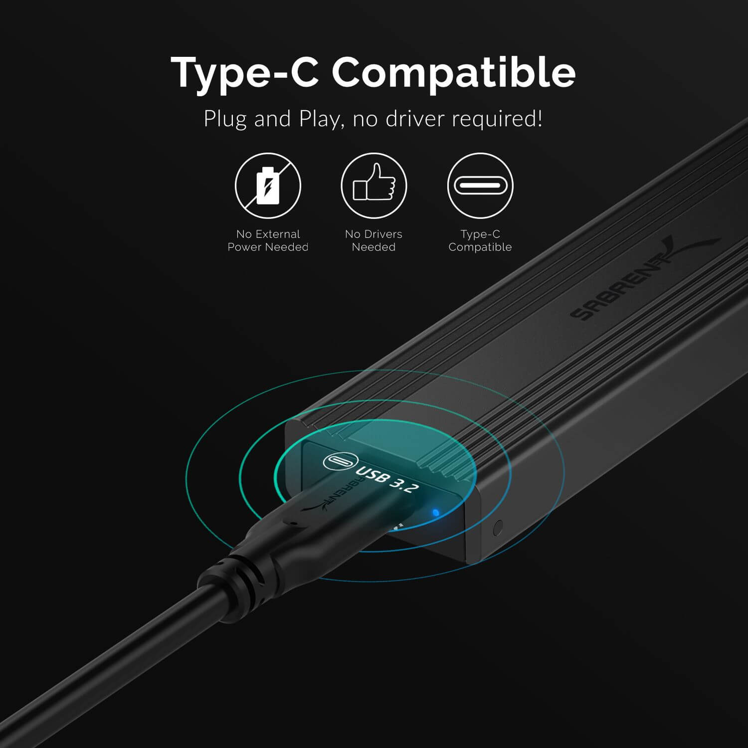 מארז USB-Type-C מסוג Type-C מסוג C.2 עבור M.2 PCIe NVMe ו- SATA SSD במהירויות גבוהות Sabrent EC-SNVE (3)
