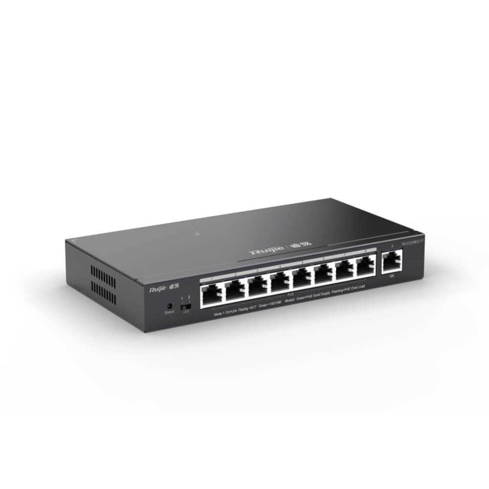 מתג 8 יציאות PoE הספק 120W מנוהל על ידי Ruijie בענן ruijienetworks RG-ES209GC-P