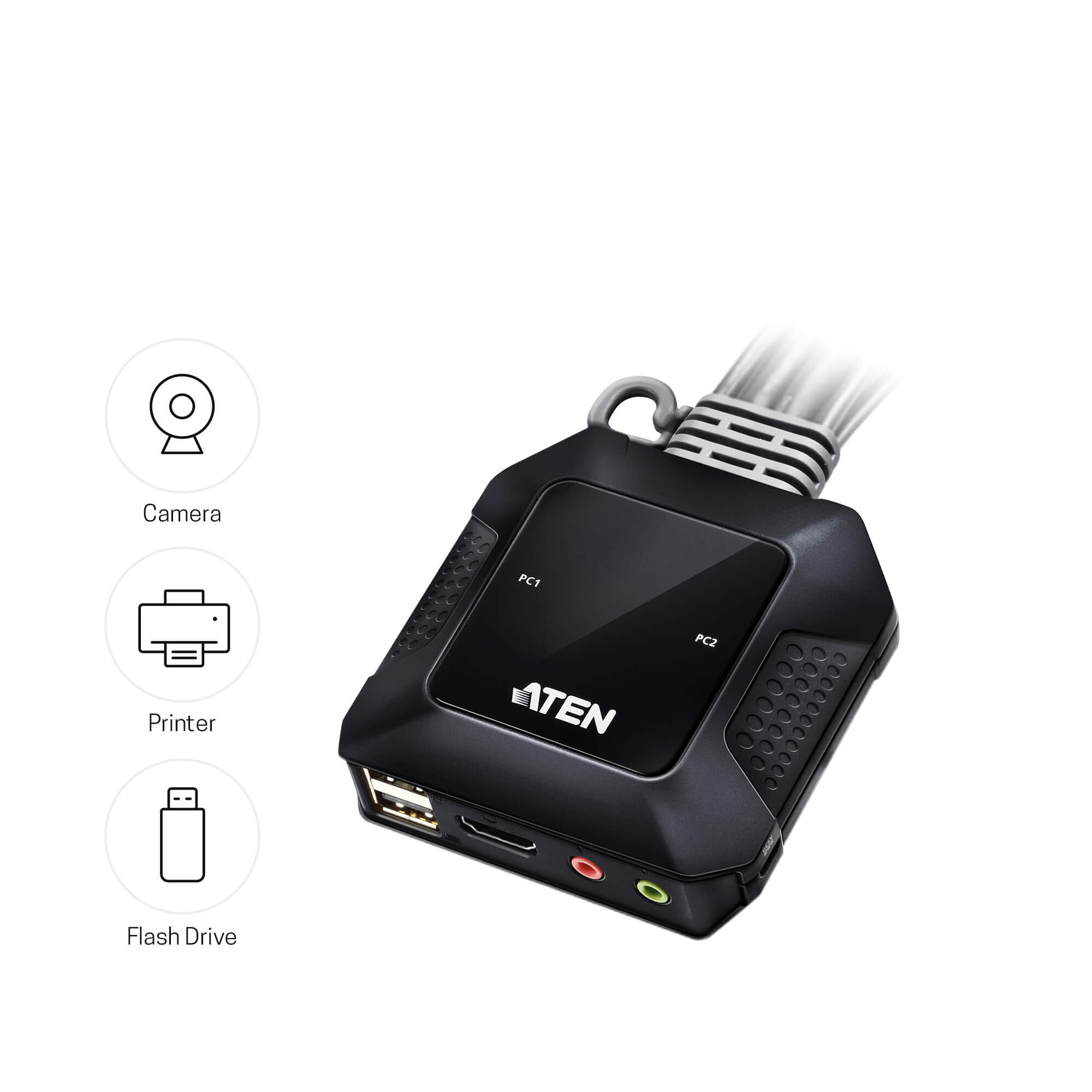 מתג KVM כבל HDMI עם 2 יציאות USB ברזולוציה 4K עם בורר יציאות מרחוק ATEN CS22H (5)
