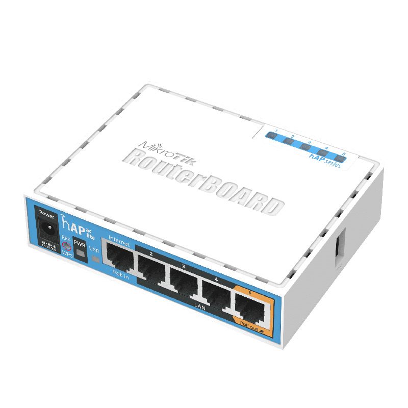 נתב אלחוטי מקצועי hAP ac - Dual Band כולל 5 כניסות וכניסת STP צבע לבן Mikrotik hAP ac (1)