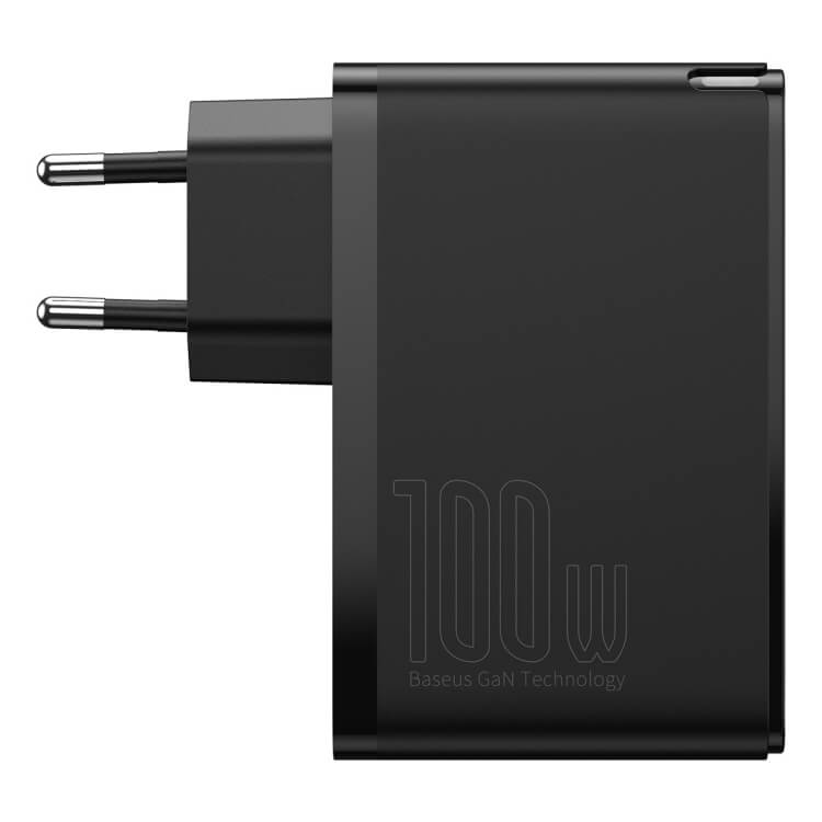 מטען קיר מהיר בהספק 100W בחיבור 2X-USB ו 2X-Type-C עם כבל Type-C תקע EU בצבע שחור Baseus CCGAN2P-L01 (1)